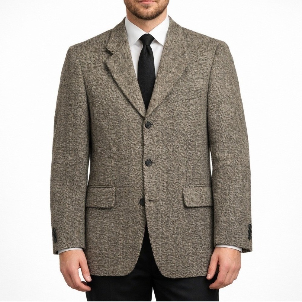 Banana Republic Mens 40R Herringbone Blazer Made in Italy Grey Black Sport Coat
